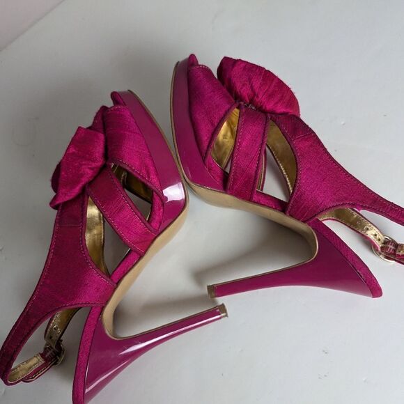 Nine West Fuchsia Silk Slingback Heels – Rosette Front, Size 5, 4” Stiletto - Picture 10 of 12
